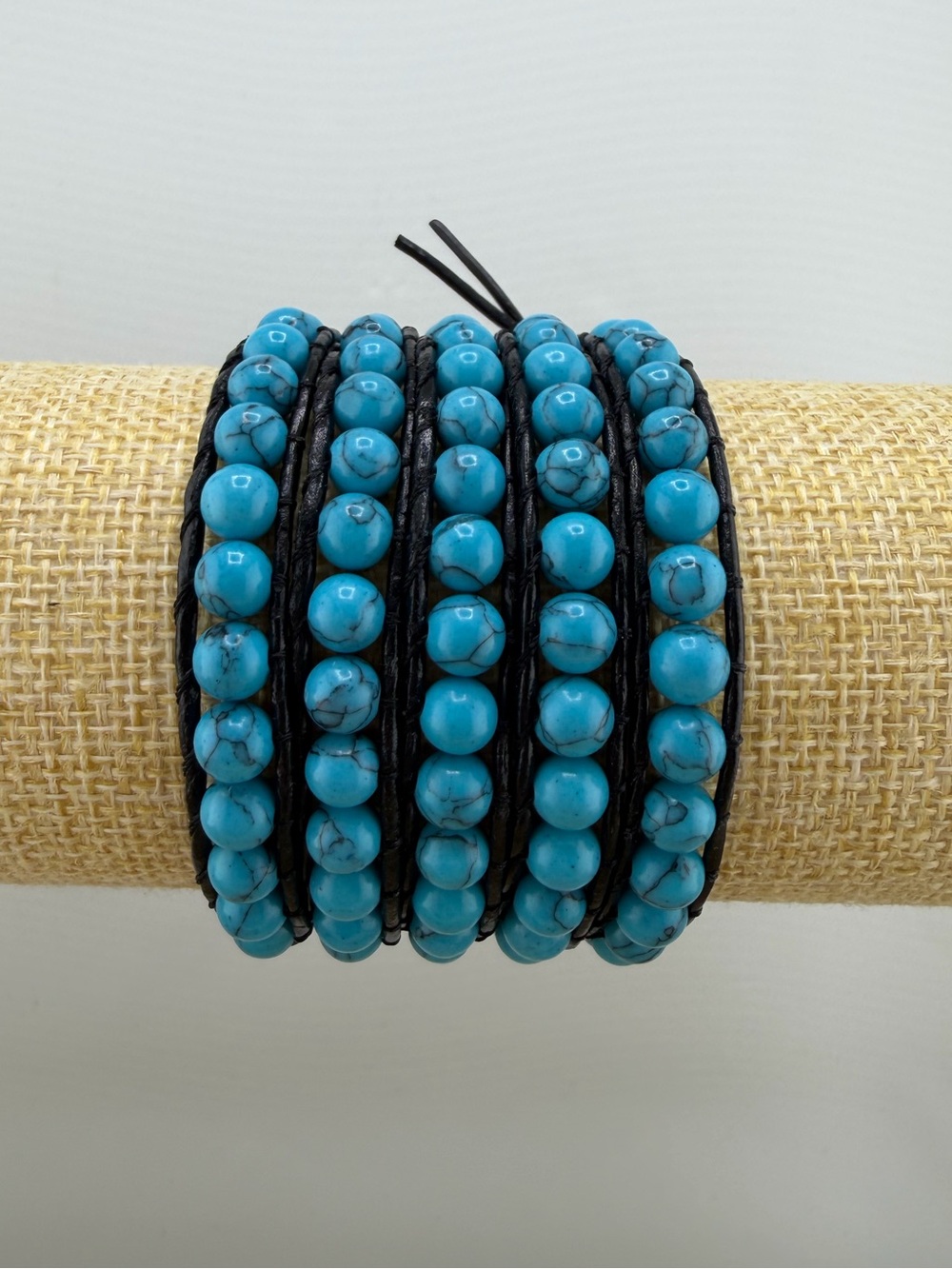 NWT  Boho Wrap Bracelet Beaded Leather Multi Strand Dark brown and blue